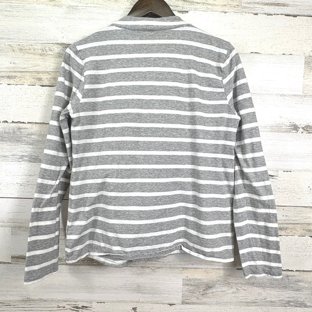 J Crew Striped Open Front Cardigan Sweater Womens Size M Gray White Cotton - Picture 2 of 10